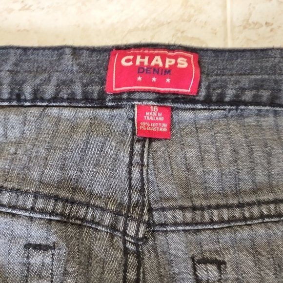 Chaps Denim Charcoal Wash Pin Striped High Rise Straight Leg Plus Size 16 Jeans - Picture 7 of 11